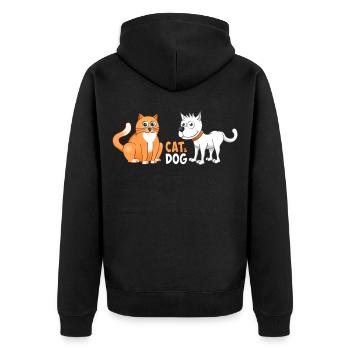 Fröhliche Illustration einer Katze und eines Hundes. - Unisex Premium Bio Zip Hoodie - Schwarz - Hinten - Nico (187cm)