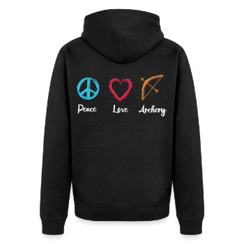 Peace Love Archery - Unisex Premium Organic Zip Hoodie - black - Back - Nico (187cm)
