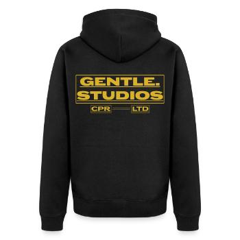 Gentle Studios – Minimalistisches Branding - Unisex Premium Bio Zip Hoodie - Schwarz - Hinten - Nico (187cm)