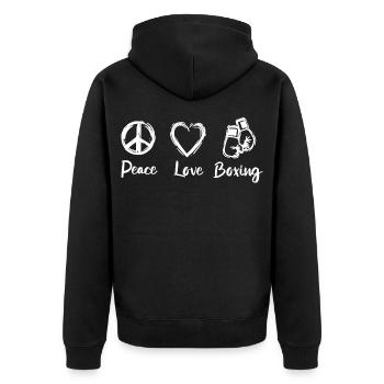 Peace Love Boxing - Unisex Premium Organic Zip Hoodie - black - Back - Nico (187cm)