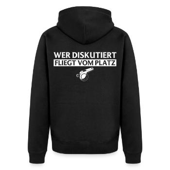 Schiedsrichter - Wer diskutiert fliegt Schiri - Unisex Premium Bio Zip Hoodie - Schwarz - Hinten - Nico (187cm)