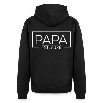 Papa est. 2026 Vater 2026 Erstes Mal Papa 2026 - Unisex Premium Bio Zip Hoodie - Schwarz - Hinten - Nico (187cm)