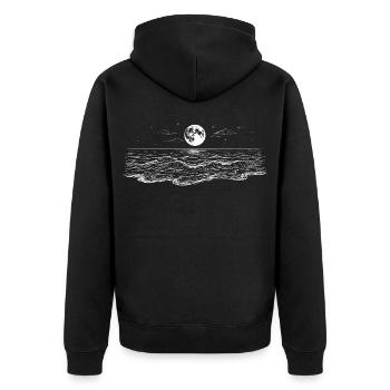 Vagues de mer Nuit de lune Nature Dessin blanc Art - Veste à capuche bio Premium Unisexe - noir - Dos - Nico (187cm)