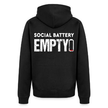 Social Battery Empty Funny Introvert Saying - Unisex Premium Organic Zip Hoodie - black - Back - Nico (187cm)
