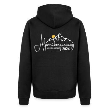 Alpenüberquerung 2026 Garmisch Gardasee Wandern - Unisex Premium Bio Zip Hoodie - Schwarz - Hinten - Nico (187cm)