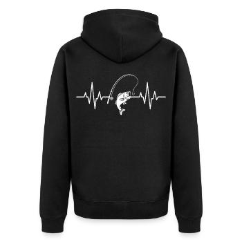 Fisch und Angel Herzschlag Design - Unisex Premium Bio Zip Hoodie - Schwarz - Hinten - Nico (187cm)