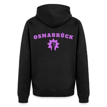 Osnabrück - Unisex Premium Bio Zip Hoodie - Schwarz - Hinten - Nico (187cm)