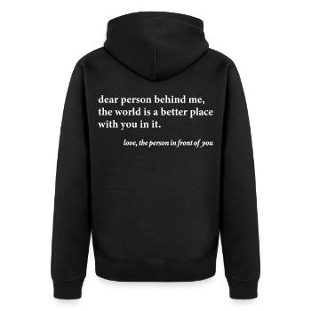 Chère personne derrière moi – Citation positive - Veste à capuche bio Premium Unisexe - noir - Dos - Nico (187cm)