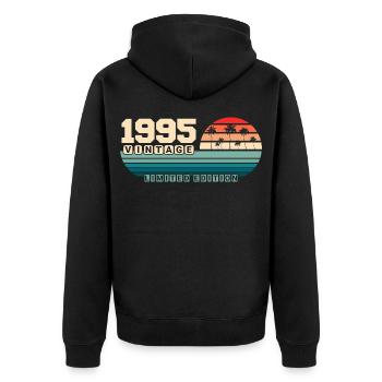 30th Birthday 1995 Vintage 1995 Retro Sunset - Unisex Premium Organic Zip Hoodie - black - Back - Nico (187cm)