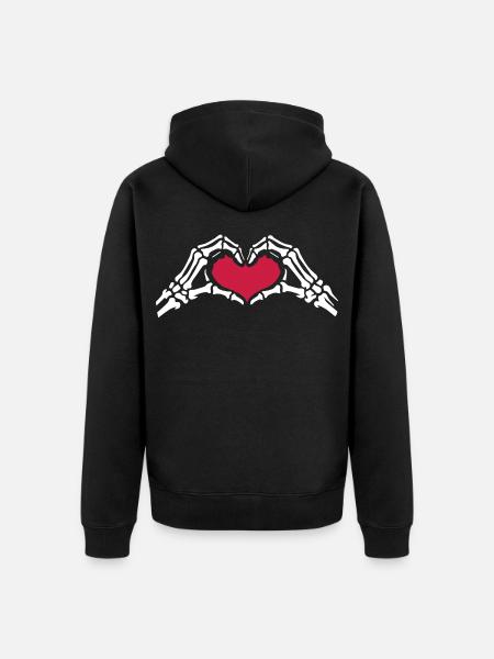 Skeleton Hands Heart Love Valentine's Day - Unisex Premium Organic Zip Hoodie - black