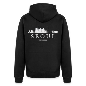 Silhouette de Séoul, Corée du Sud de Séoul - Veste à capuche bio Premium Unisexe - noir - Dos - Nico (187cm)