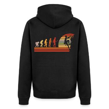 Evolution des Kletterns Retro Design - Unisex Premium Bio Zip Hoodie - Schwarz - Hinten - Nico (187cm)