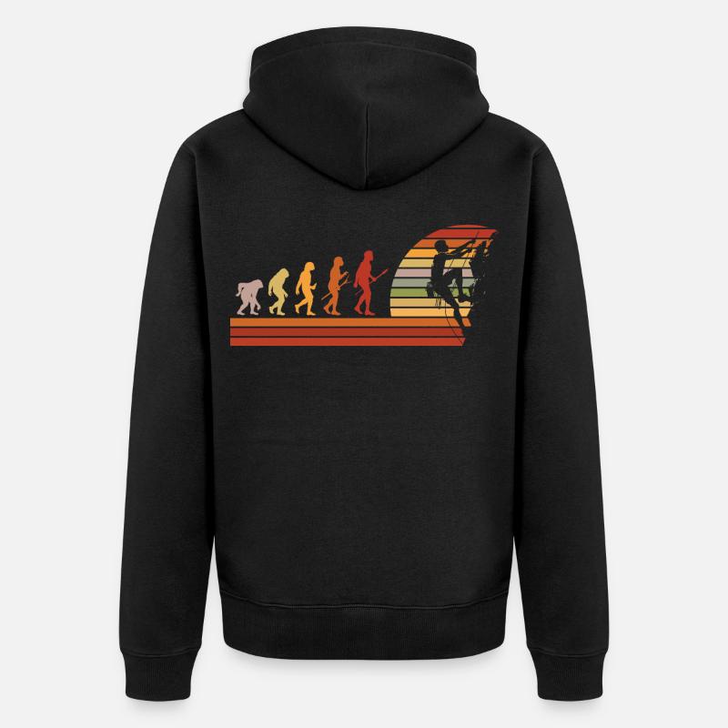 Evolution des Kletterns Retro Design - Unisex Premium Bio Zip Hoodie - Schwarz