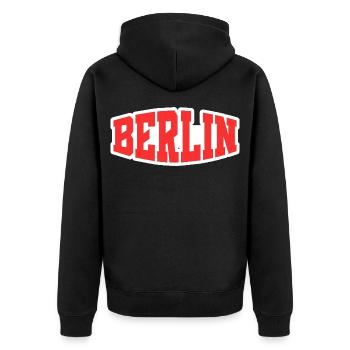 Berlin - Unisex Premium Bio Zip Hoodie - Schwarz - Hinten - Nico (187cm)