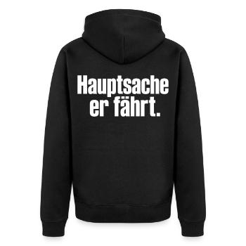 Hauptsache er fährt Spruch Auto Tuning Humor - Unisex Premium Bio Zip Hoodie - Schwarz - Hinten - Nico (187cm)