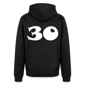 30 - Unisex Premium Bio Zip Hoodie - Schwarz - Hinten - Nico (187cm)