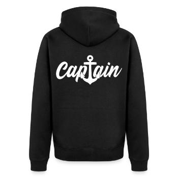 CAPTAIN KAPITÄN - Unisex Premium Bio Zip Hoodie - Schwarz - Hinten - Nico (187cm)