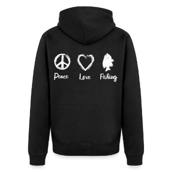 Liebe zum Fischen - Unisex Premium Bio Zip Hoodie - Schwarz - Hinten - Nico (187cm)