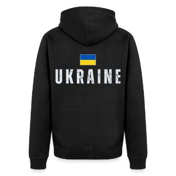 Ukrainische Flagge, Ukrainischer Stolz - Unisex Premium Bio Zip Hoodie - Schwarz - Hinten - Nico (187cm)