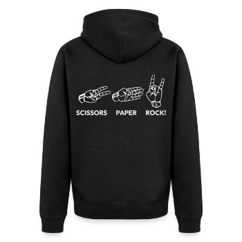 Siccors Paper Rock - Heavy Rock Edition - Unisex Premium Bio Zip Hoodie - Schwarz - Hinten - Nico (187cm)