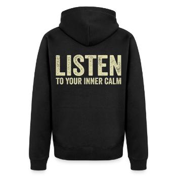 Listen to your inner calm - Unisex Premium Organic Zip Hoodie - black - Back - Nico (187cm)