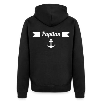 Papitän Anker Kapitän Vatertag Nachwuchs Geburt - Unisex Premium Bio Zip Hoodie - Schwarz - Hinten - Nico (187cm)