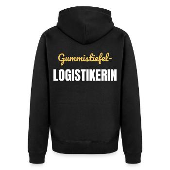 Gummistiefel-Logistikerin - Unisex Premium Bio Zip Hoodie - Schwarz - Hinten - Nico (187cm)