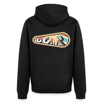 Rennfahrrad an Single speed da Alpen am Berg MTB - Unisex Premium Bio Zip Hoodie - Schwarz - Hinten - Nico (187cm)