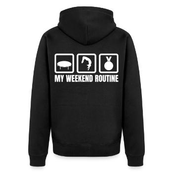 Trampolin Wochenendroutine - Unisex Premium Bio Zip Hoodie - Schwarz - Hinten - Nico (187cm)