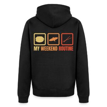 Meine Wochenendroutine - Unisex Premium Bio Zip Hoodie - Schwarz - Hinten - Nico (187cm)