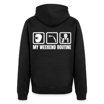 Welder Weekend - Unisex Premium Organic Zip Hoodie - black - Back - Nico (187cm)