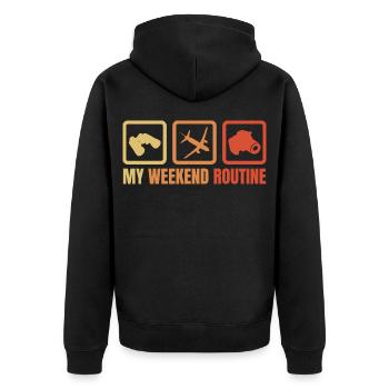 Meine Wochenendroutine - Unisex Premium Bio Zip Hoodie - Schwarz - Hinten - Nico (187cm)