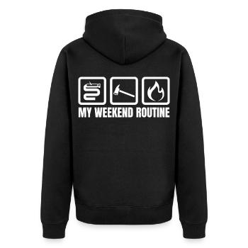 Wochenendroutine Feuerwehr - Unisex Premium Bio Zip Hoodie - Schwarz - Hinten - Nico (187cm)