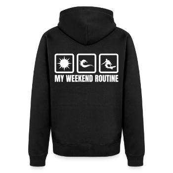 My Weekend Routine - Unisex Premium Organic Zip Hoodie - black - Back - Nico (187cm)