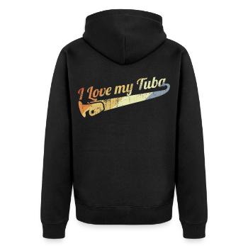 Ich liebe Tuba Musik - Unisex Premium Bio Zip Hoodie - Schwarz - Hinten - Nico (187cm)