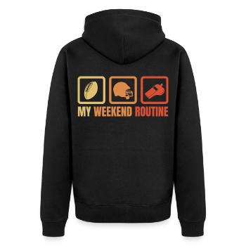 Footballer Wochenendroutine - Unisex Premium Bio Zip Hoodie - Schwarz - Hinten - Nico (187cm)