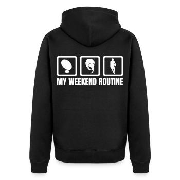 Meine Wochenendroutine - Unisex Premium Bio Zip Hoodie - Schwarz - Hinten - Nico (187cm)