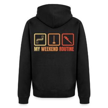 Klempner Wochenendroutine - Unisex Premium Bio Zip Hoodie - Schwarz - Hinten - Nico (187cm)