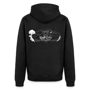Gott hat uns keinen Geist der Furcht gegeben - Unisex Premium Bio Zip Hoodie - Schwarz - Hinten - Nico (187cm)