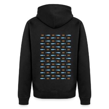 Minimalist Sardines and Waves Pattern for Summer - Unisex Premium Organic Zip Hoodie - black - Back - Nico (187cm)