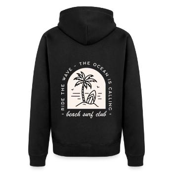 Beach surf club funny surfer retro - Unisex Premium Organic Zip Hoodie - black - Back - Nico (187cm)
