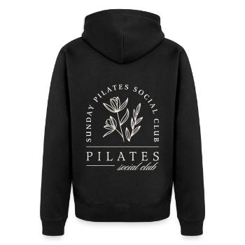 Pilates Club Studio Sonntagskurse - Unisex Premium Bio Zip Hoodie - Schwarz - Hinten - Nico (187cm)