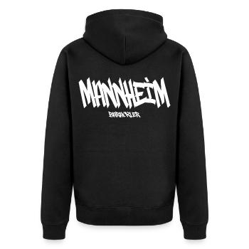 mannheim_barackler - Unisex Premium Bio Zip Hoodie - Schwarz - Hinten - Nico (187cm)
