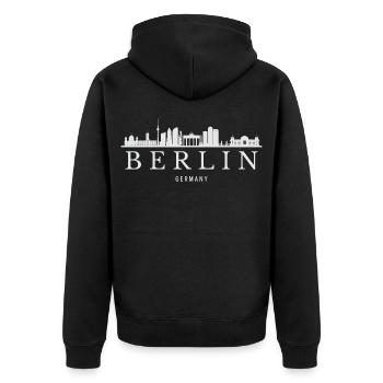Berliner Skyline, Berlin, Deutschland - Unisex Premium Bio Zip Hoodie - Schwarz - Hinten - Nico (187cm)