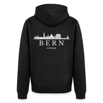 Berner Skyline, Bern Schweiz - Unisex Premium Bio Zip Hoodie - Schwarz - Hinten - Nico (187cm)
