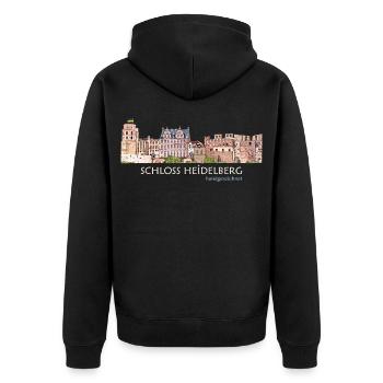 Panorama du palais de Heidelberg, dessin à la main - Veste à capuche bio Premium Unisexe - noir - Dos - Nico (187cm)