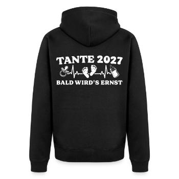 Tante 2027 Bald wird's ernst Geschenk Baby - Unisex Premium Bio Zip Hoodie - Schwarz - Hinten - Nico (187cm)