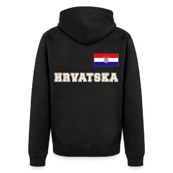 Kroatien Trikot Look – HRVATSKA mit Fahne Flagge - Unisex Premium Bio Zip Hoodie - Schwarz - Hinten - Nico (187cm)