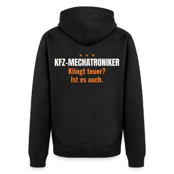 Kfz-Mechatroniker – Klingt teuer? (dunkel) - Unisex Premium Bio Zip Hoodie - Schwarz - Hinten - Nico (187cm)