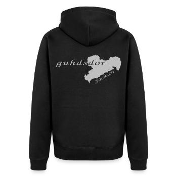 Guhdsdor - Mein Guter - Sächsisch - Dialekt - Unisex Premium Bio Zip Hoodie - Schwarz - Hinten - Nico (187cm)